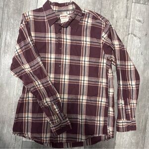 Wrangler Men's Maroon‎ and Cream Plaid Shirt